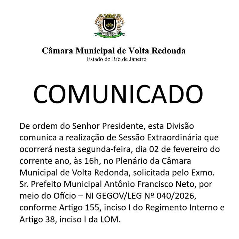 Comunicado - Sessão Extraordinária