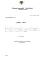 Comunicado - Sessão Ordinária SUSPENSA - 02/06/2022