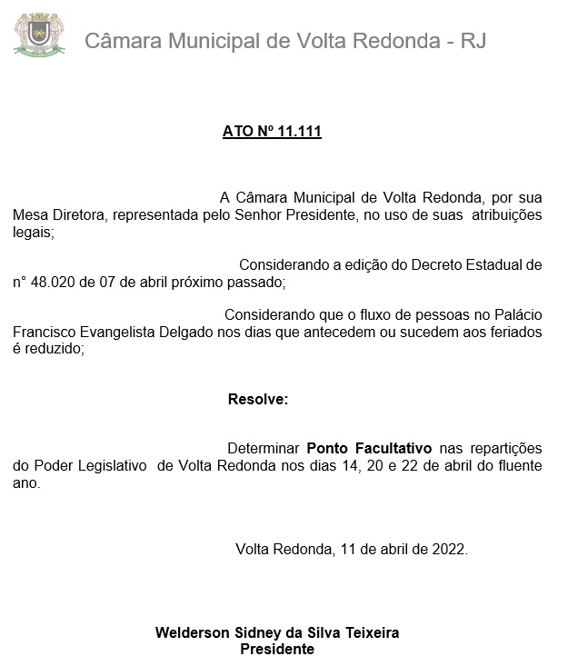 Ato 11.111 - Ponto Facultativo