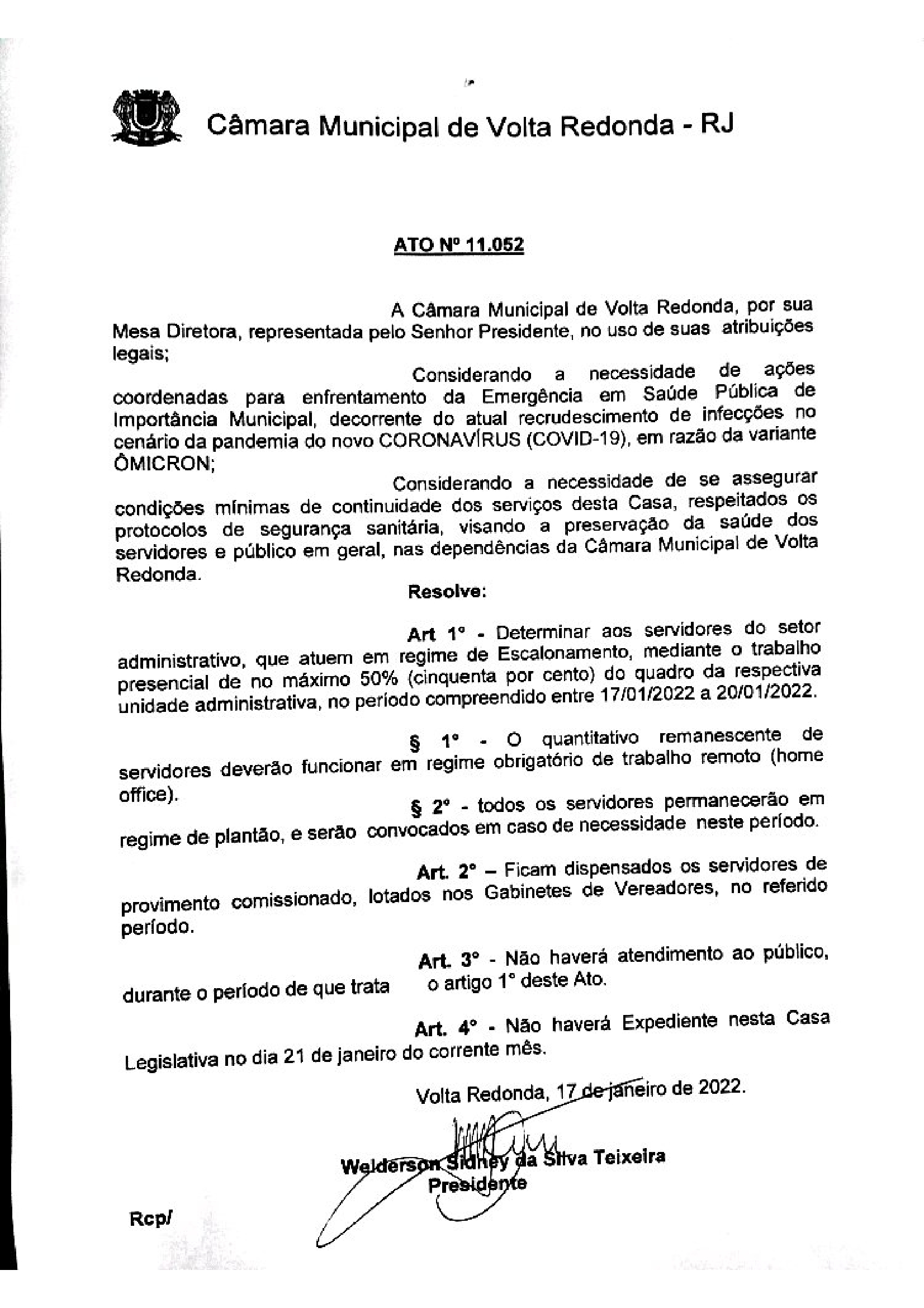 Ato 11052 - 17 de janeiro de 2022