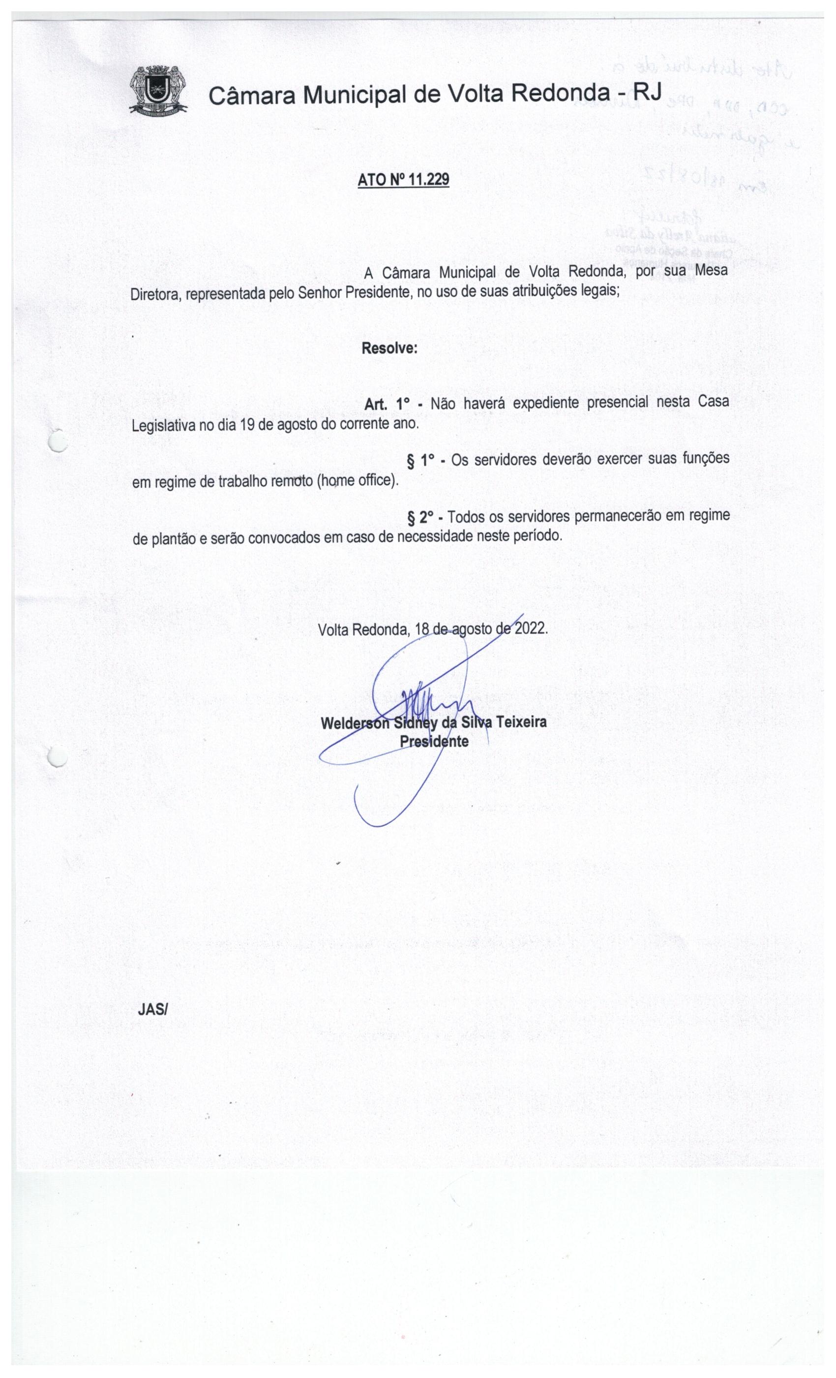 Ato nº 11.229 - Estabelece home office