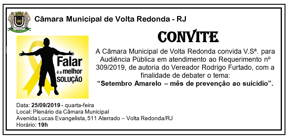 Audiência Pública- Com a finalidade de debater o tema Setembro Amarelo- mês de prevenção ao suicídio.