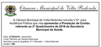 Audiência Pública que visa apresentar a Prestação de Contas referente ao 2° Quadrimestre  de 2019 da Secretaria Municipal de Saúde.