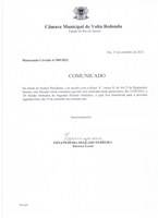 Comunicado - 16ª Sessão Ordinária transferida para 19/09/2022.