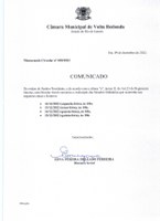 Comunicado - Datas e Horários das Sessões Ordinárias