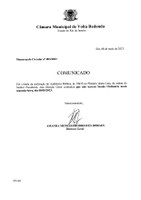 Comunicado sobre Sessão Ordinária.