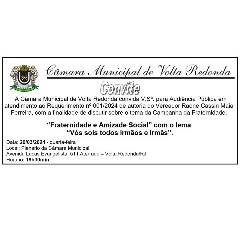 Convite - Audiência Pública - Campanha da Fraternidade