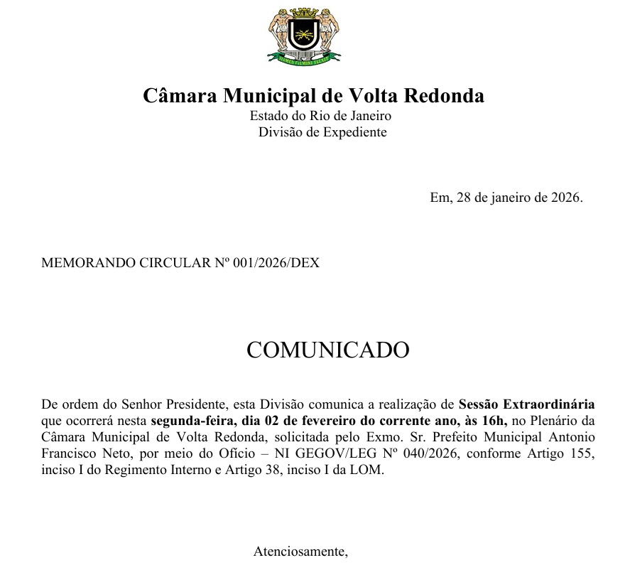 Sessão Extraordinária 02/02/2026 ás 16h